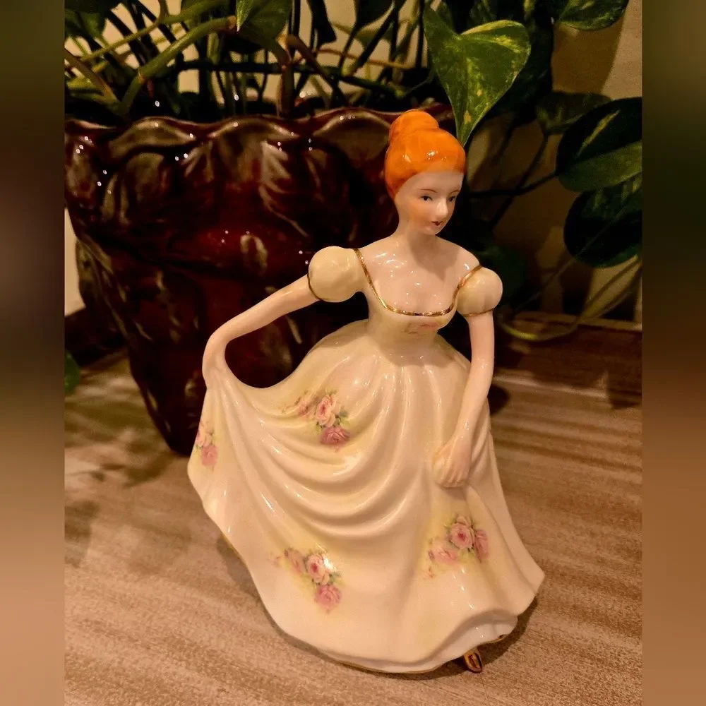 Elegant Porcelain Figurine with Floral Accents DANCING LADY 8 INCHES